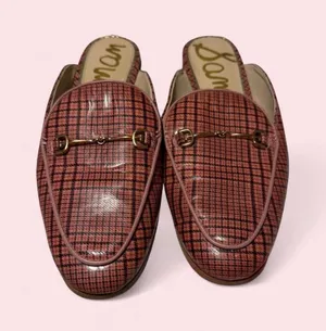 Sam Edelman Pink Plaid Patent Leather Horsebit Mules thumbnail 1