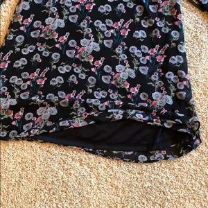 NWT Lulus Black Dress with Gray, pink & green florals 2 tier bell sleeves size S thumbnail 7