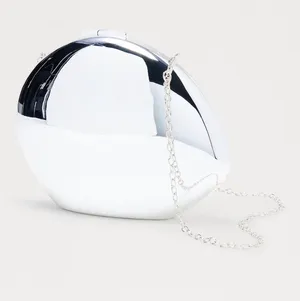 Polished Silver Dome Clutch with Chain Strap thumbnail 1