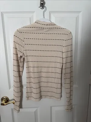 Cream Striped Mock Neck Long-Sleeve Top gilded intent size small thumbnail 4