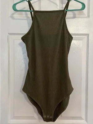 Rue21 Olive Green Ribbed Spaghetti Strap Bodysuit thumbnail 2