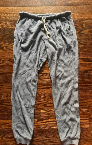 Aerie Jogger Pants Womens Medium Blue Waffle Knit Drawstring Loungewear Pajamas thumbnail 1