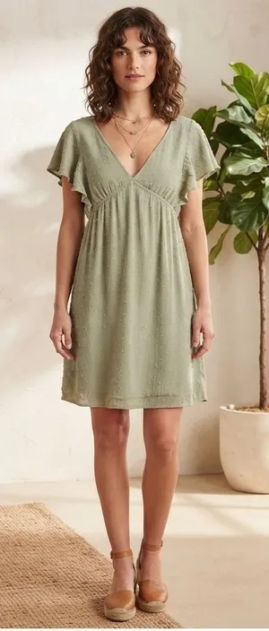 Magnolia Boutique Green Mini Dress Swiss Dot V‎ Neck Flutter Sleeve thumbnail 1
