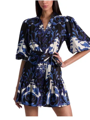 Alice + Olivia Cora Mini Dress Blue White Large thumbnail 1