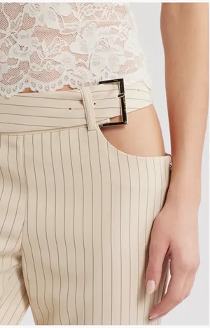 Lioness Yves pinstripe cutout belted flare pants thumbnail 4