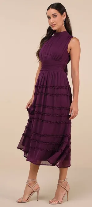 NWT Lulus Happily Sweet Purple Mock Neck Backless Midi Dress Party Classy Size M thumbnail 1