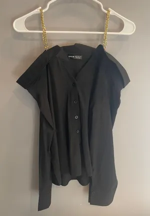 Black off the shoulder button up thumbnail 2