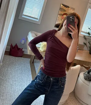Maroon one shoulder top from Abercrombie and Fitch thumbnail 1
