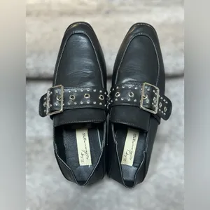 Preppy Vintage Havana Black Leather Maureen Studded‎ Buckle Loafers Women 6.5 thumbnail 3