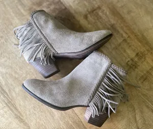 Franco Fortini Ella Suede Leather Ankle Boots Taupe Fringe Block Heel Size 6 thumbnail 1