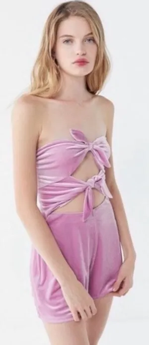 Urban Outfitters Velvet Romper Pink thumbnail 1