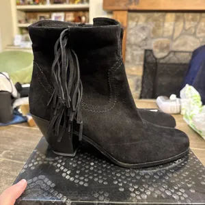 SAM‎ EDELMAN Louie Ankle Boot Black Suede Western Fringe, Zip, Women's Size 10 thumbnail 5