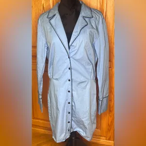 ZARA Short Trench Coat Deep V-Neck Cotton Button-Up Shirt Dress‎ Blue Size Large thumbnail 9