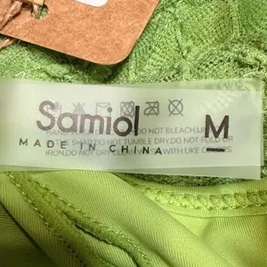 Samio Green Lace Cami Crop Top Cinched Bust Ribbon Tie Adjustable Straps Medium thumbnail 4