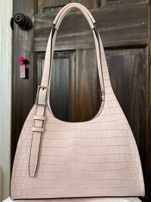Light Pink Calvin Klein Quill Soft Croco Shoulder Bag thumbnail 1