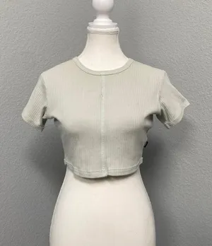 Vans Sage Green Ribbed Front Seam Short Sleeve Crop Top Grunge Alt Mallgoth thumbnail 1