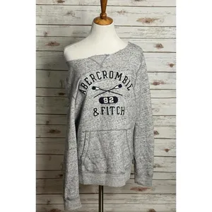 Abercrombie & Fitch distressed oversized marled grey sweatshirt Size Medium thumbnail 7