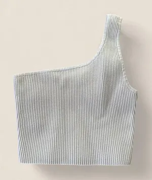 Aritzia Babaton one shoulder rib knit crop tank ivory XS minimalist quiet luxury thumbnail 1