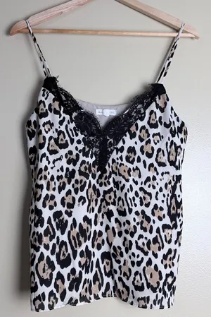 Socialite Cami Tank Top Medium Leopard Lace Layer Edgy Party thumbnail 1