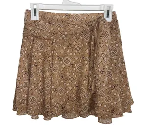 Aerie Brown Paisley Bandana Chiffon Mini Wrap Skirt Small Western Festival Rodeo thumbnail 1