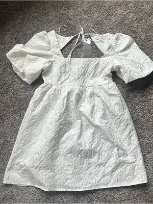 Endless Rose White Textured Puff-Sleeve Mini Dress thumbnail 1