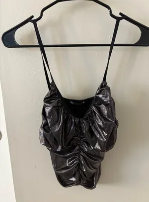 Zara Silver Ruffled Top NWT  thumbnail 2
