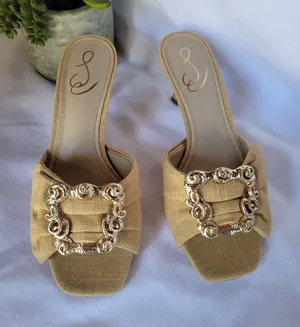 San Edelman Women's Pietra Dsrt Sun Linen Kitten-Heel sandals Size 7.5 Yellow thumbnail 1