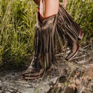 Soho Fringe Leather Cowgirl Boots Brown Western Rodeo Festival Women’s thumbnail 3