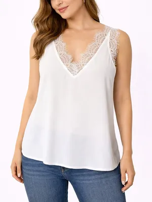 Anthropologie White Lace V-Neck Sleeveless Top thumbnail 1