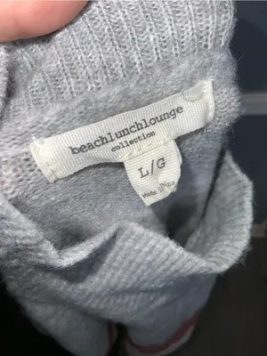 beachlunchlounge Gray Mock Neck Sweater with Rust, Pink & Cream Stripes L thumbnail 4