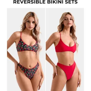SUUKSESS High Waisted Thong Bikini Set Reversible String 2 Piece Swimsuit MEDIUM thumbnail 2
