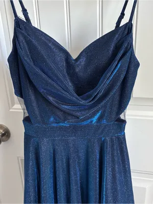 Windsor Shimmery Navy Blue Spaghetti Strap Cutout Mini Dress thumbnail 3