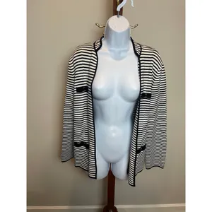 Talbots Size M Open‑Knit Blazer White With Black Stripes Button Detail thumbnail 3