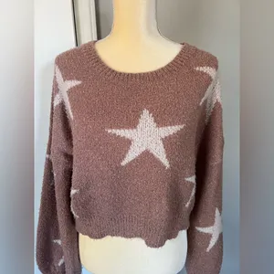 Altar’d State Woman’s Rose Pink White Star Super Soft & Cozy Cropped Sweater S thumbnail 2