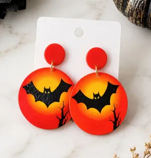NEW Halloween Bat Orange Acrylic Dangle Earrings Spooky Fall thumbnail 1