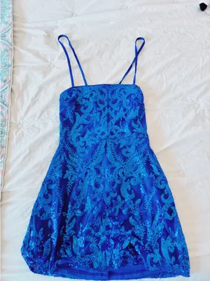 Blue Lulus Dress Mini Sequin Royal Blue thumbnail 1