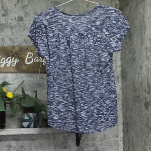 NY Collection Womens Marled Knit Cap Sleeve Shirt Top Blue Multi S thumbnail 2