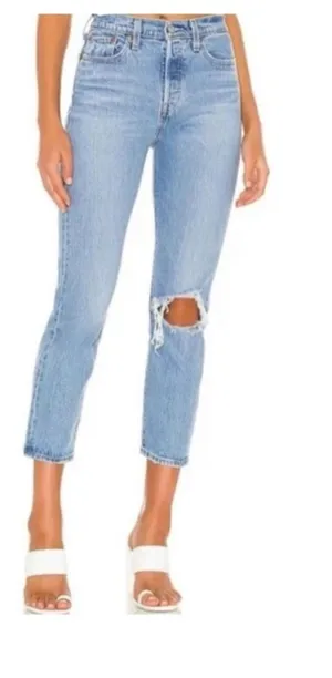 Levi’s Wedgie Straight Button Fly Distressed Jeans in Tango- Size 26 thumbnail 1