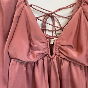 The Post Satin Long‎ Sleeve Mini Dress Lace-Up Back Coquette Pink Party L thumbnail 10