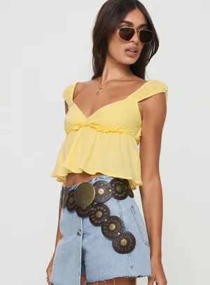 Princess Polly Yellow short sleeve crop top thumbnail 2