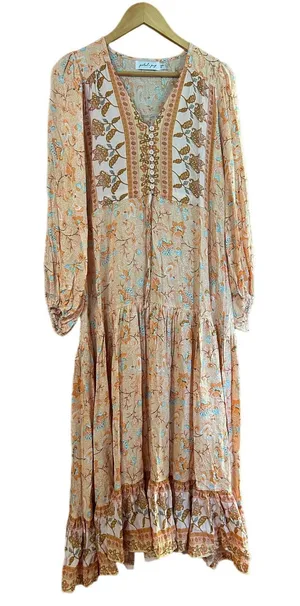 Petal + Pup womens maxi dress size 4 orange print long sleeve v neck tiered thumbnail 1