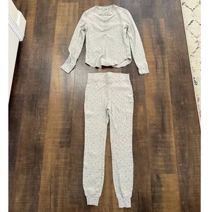 Boden Star Print Thermal Pajama Set Gray Waffle Knit Women's US 6 thumbnail 2