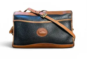 Dooney & Bourke Vntg Black Camel Pebbled Leather Crossbody Bag Brass Hardware thumbnail 1