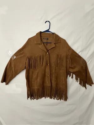 Nasty Gal Brown Faux Suede Fringe Jacket Womens M (A708) thumbnail 2