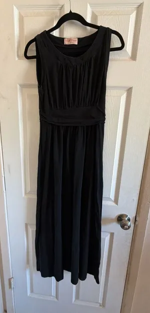 Belle Poque Black Sleeveless Ruched Waist Maxi Dress Small thumbnail 1