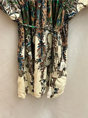 SHEIN Paisley Boho Kimono Mini Dress Green Brown Cream Size L thumbnail 4