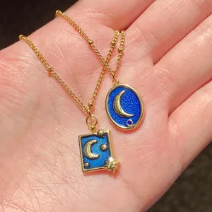 Handmade gold stainless steel blue celestial whimsical chic moon necklace🌟 thumbnail 8