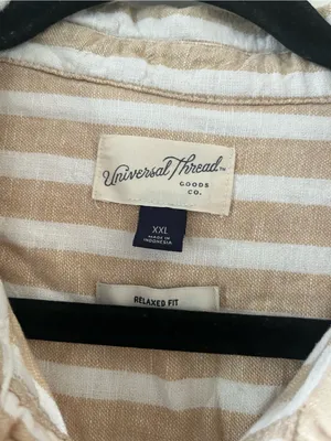 Universal Threads Linen Blend Tan White Striped Button Down Shirt XXL Coastal thumbnail 2