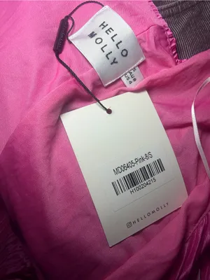 NWT Hello Molly Seen In plisse pleated textured tie pink Barbie mini dress small thumbnail 7
