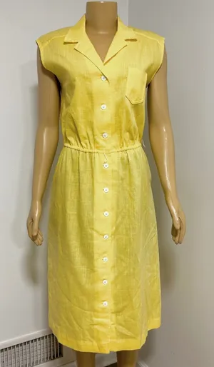 Melissa Lane Yellow Button‎ Front Sleeveless Shirt Dress Midi Knee Length Medium thumbnail 1
